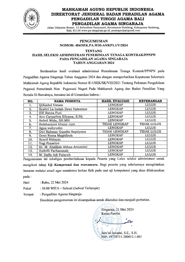 Pengumuman Ujian PPNPN 001