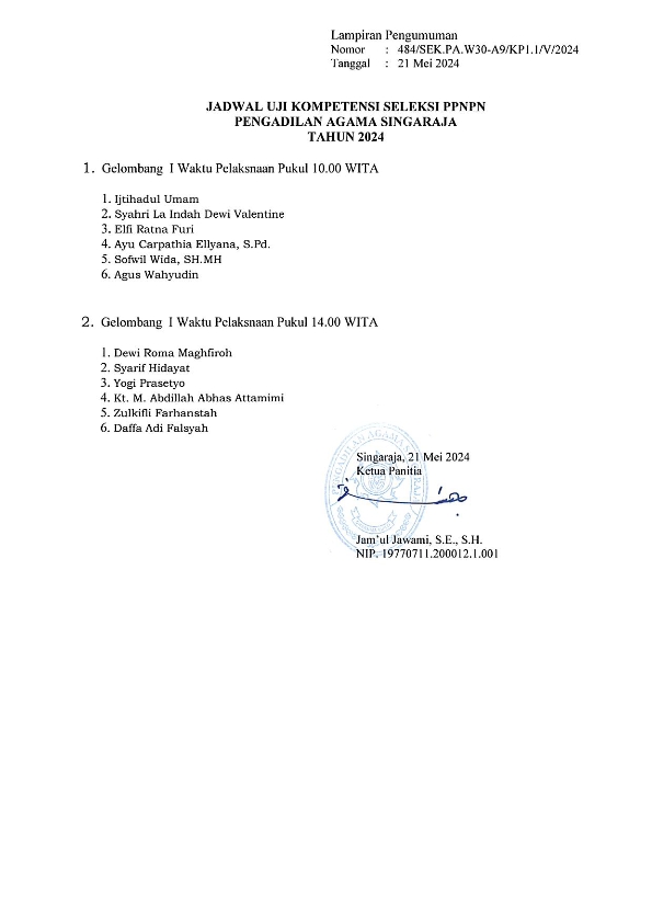 Pengumuman Ujian PPNPN 002