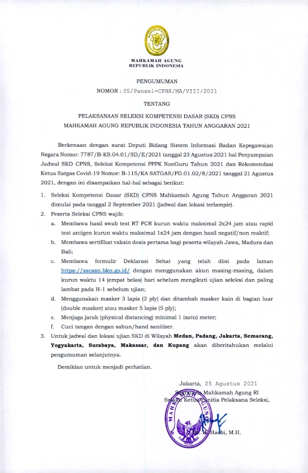 Pengumuman SKD CPNS MARI 2021 1