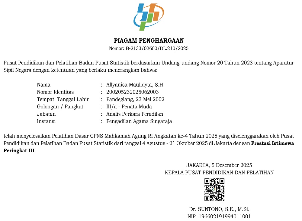 Piagam Penghargaan Allyanisa